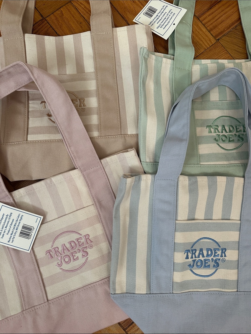 Trader Joes Striped Mini Canvas Tote Bag Pack of 4